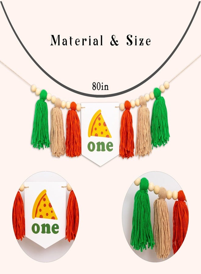MUWEOL Pizza One High Chair Banner - Pizza Temed First Birthday Party Decorations,Green and Orange Tassel Garland - Image 2